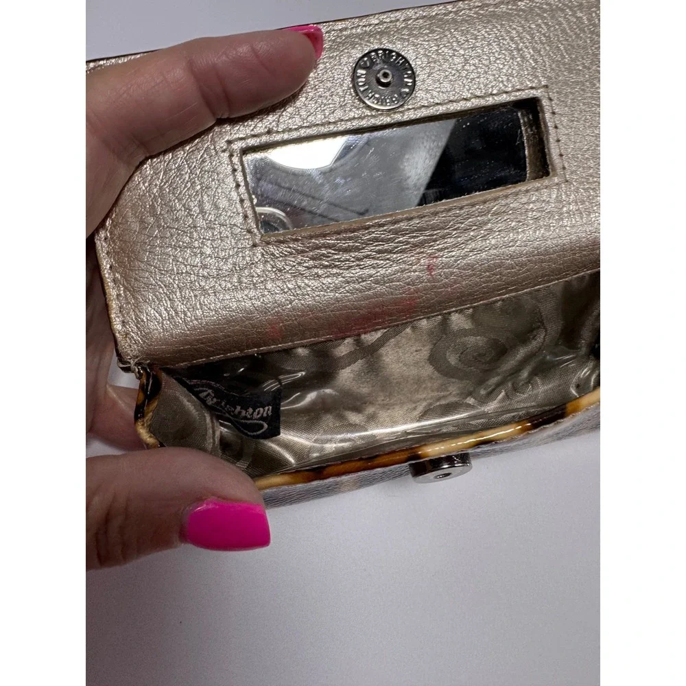 Brighton Leopard Print Patent Leather Lipstick Case with Mirror Gold Interior